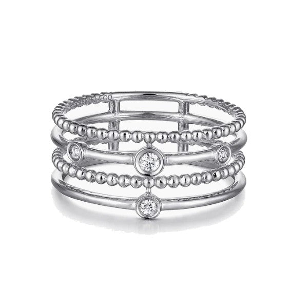 Bezel Set Diamond Station Layered Ring