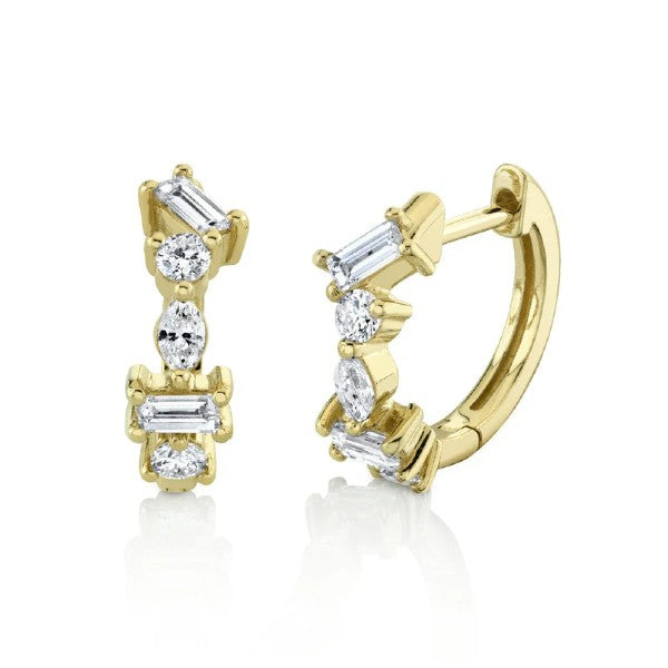 SLOANE STREET 18K Yellow Gold Mixed Shape Diamond Hoop Earrings 12mm