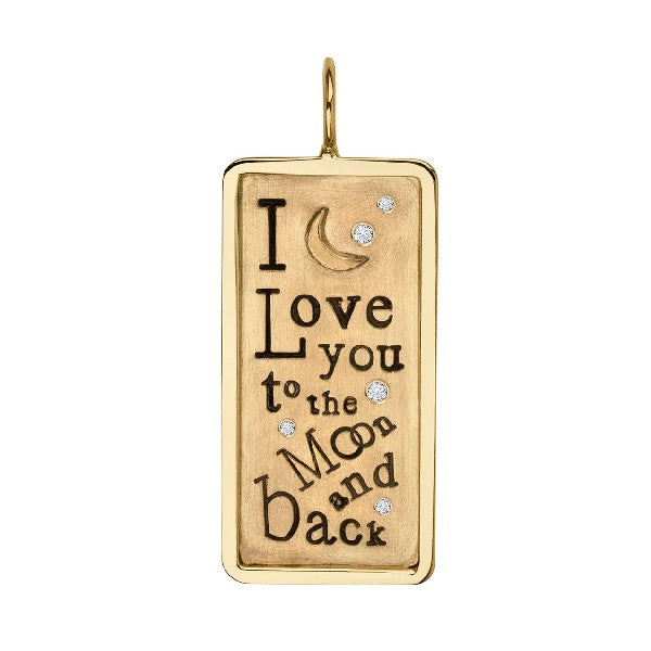 HEATHER B MOORE 14K Yellow Gold and Diamonds To the Moon & Back ID Tag