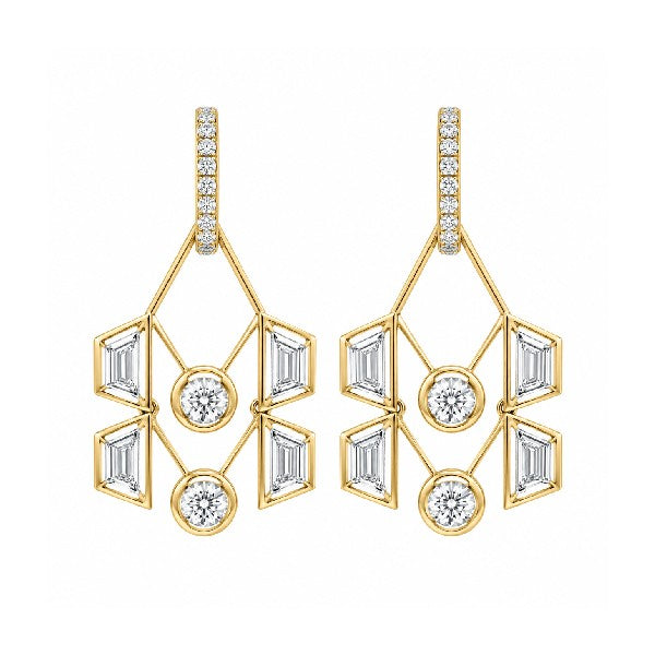 18K Yellow Gold Geometric Diamond Earrings