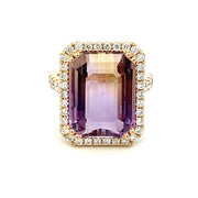 14K Yellow Gold Ametrine Diamond Halo Ring