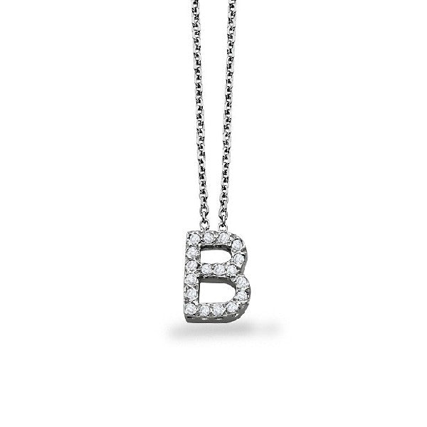 14K White Gold Diamond Initial "B" Pendant