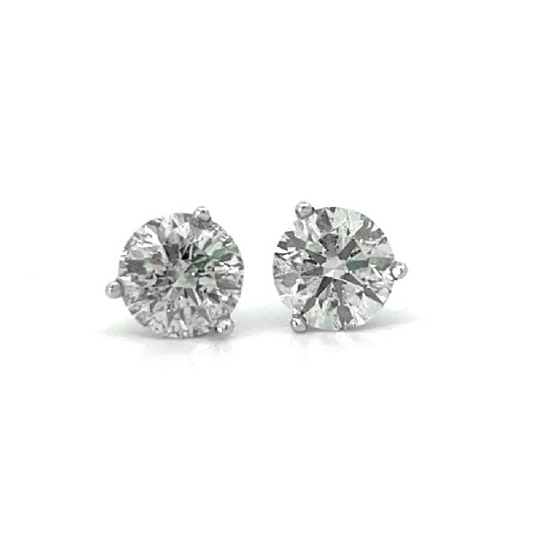 14K White Gold 3-prong Martini Diamond Stud Earrings 2.58cttw