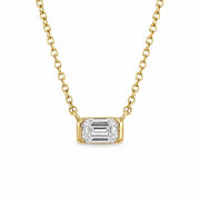14K Yellow Gold Bezel Set Emerald Diamond Solitaire Necklace
