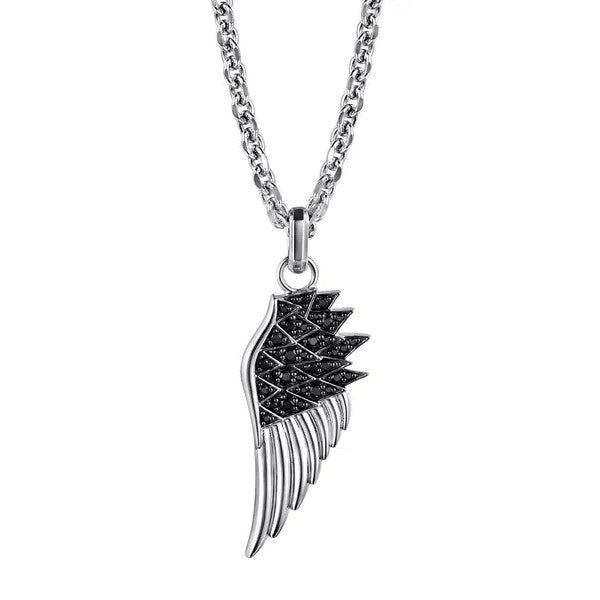 Men's Sterling Silver Black Spinel Wing Pendant Necklace