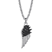 Men's Sterling Silver Black Spinel Wing Pendant Necklace