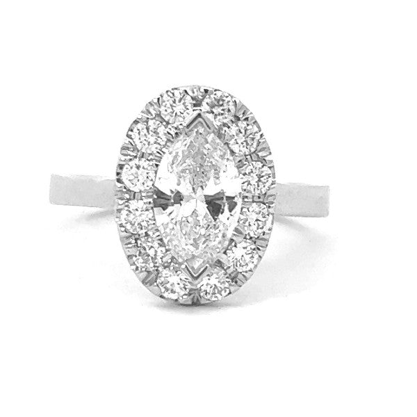18K White Gold Oval Halo Marquise Engagement Ring