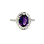 Load image into Gallery viewer, 14K White Gold Oval Amethyst Ring With Diamond Halo