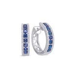 Load image into Gallery viewer, 14K White Gold Sapphire and Diamond  Hoop Earrings