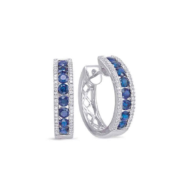 14K White Gold Sapphire and Diamond  Hoop Earrings