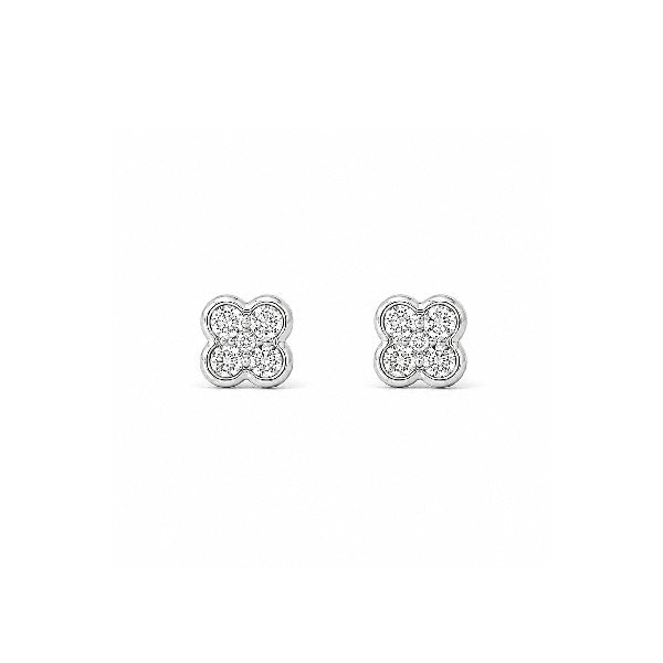 14K White Gold Diamond Flower Stud Earrings