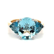 14K White and Yellow Gold 3-Stone Aquamarine and London Blue Topaz Ring