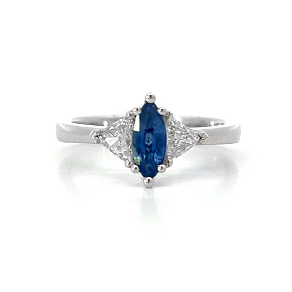 18K White Gold 3-Stone Sapphire and Diamond Ring