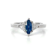 18K White Gold 3-Stone Sapphire and Diamond Ring
