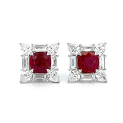 18K White Gold Ruby and Diamond Halo Earrings