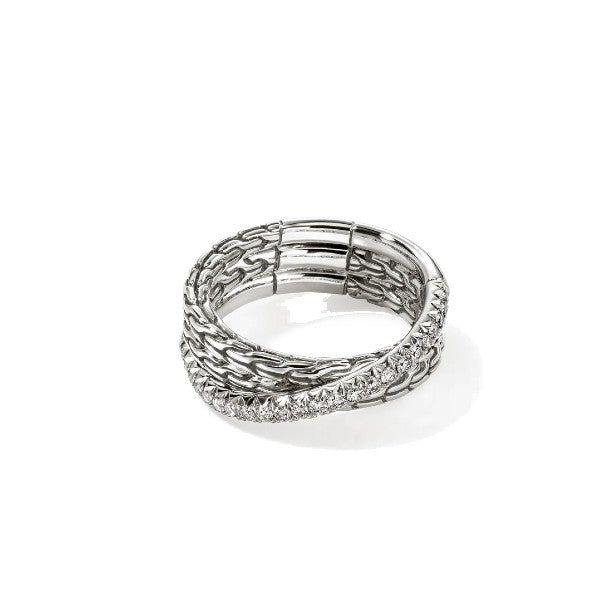 JOHN HARDY Essential Pavé Crossover Ring, Sterling Silver, Diamonds