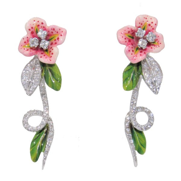 BERGIO Enamel and Diamond Flower Earrings- FINAL SALE