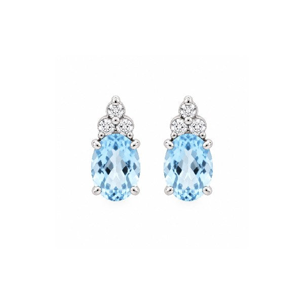 14K White Gold Blue Topaz and Diamond Earrings