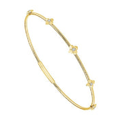 14K Yellow Gold Flexible Bangle Bracelet With Diamond Flower Stations