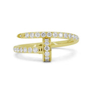 14K Yellow Gold Bypass Nail-Inspired Diamond Ring