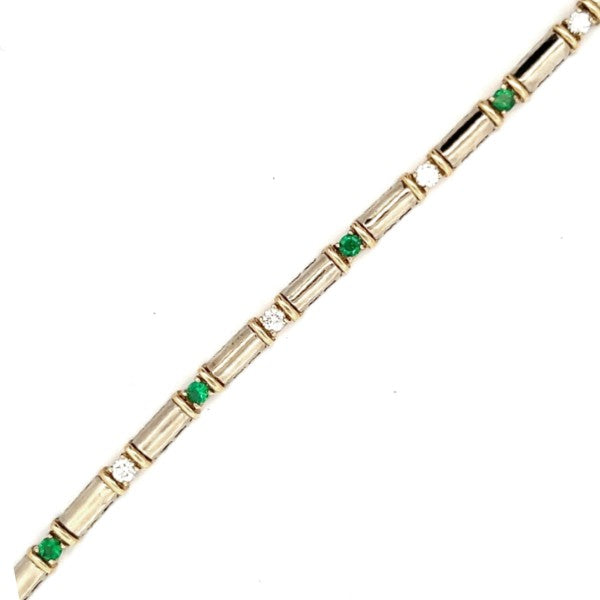 14K Yellow and White Gold Emerald and Diamond Link Bracelet - FINAL SALE