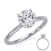 18K White Gold Round Diamond Solitaire Engagement Ring With Hidden Halo