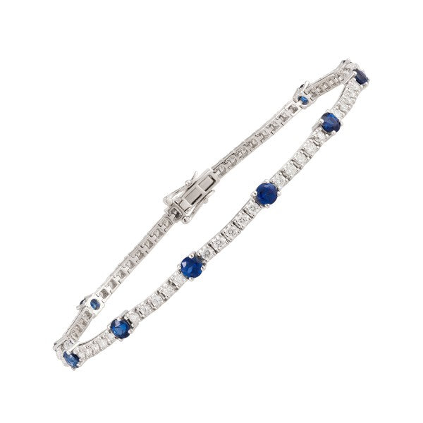 18K White Gold Sapphire & Diamond Tennis Bracelet