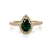 14K Yellow Gold Pear Emerald and Diamond Halo Ring
