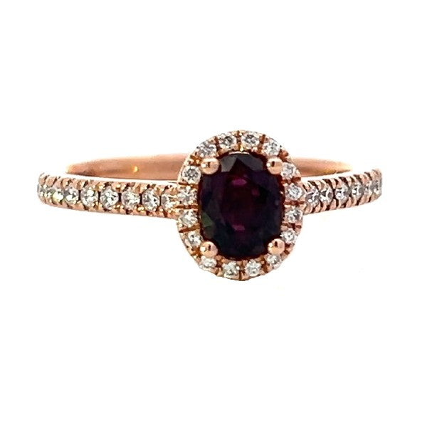 14K Rose Gold Ruby and Diamond Halo Ring