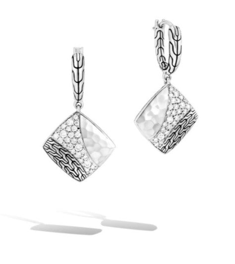 Classic Chain Hammered Square Drop Earrings