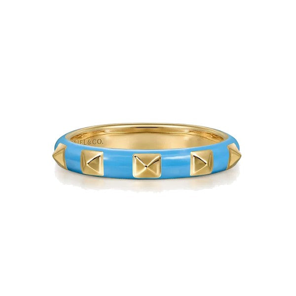 Pyramid Stackable Ring with Sky Blue Enamel