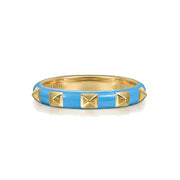 14K Yellow Gold Pyramid Stackable Ring with Sky Blue Enamel