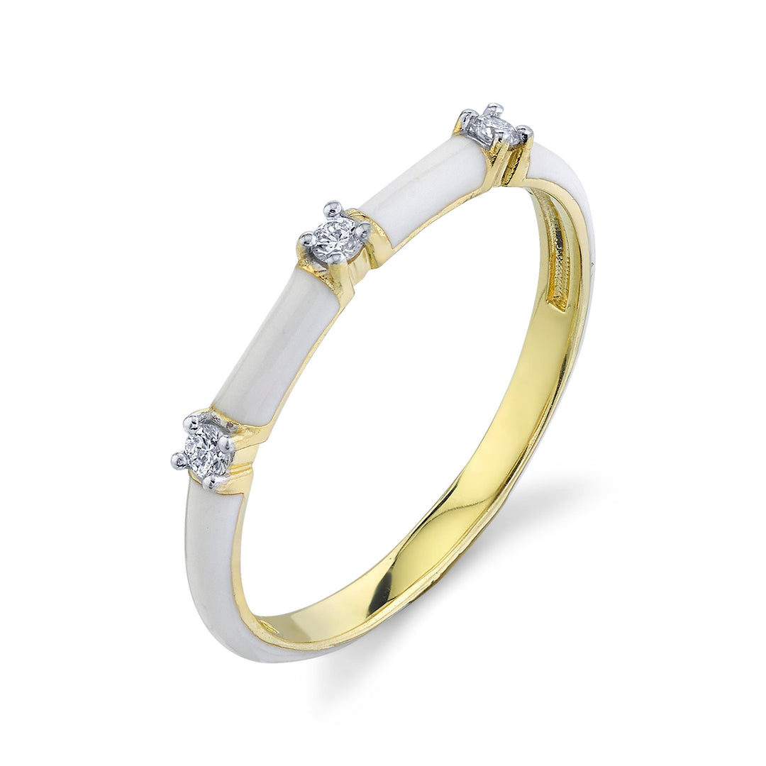 Stackable White Enamel and Diamond Band
