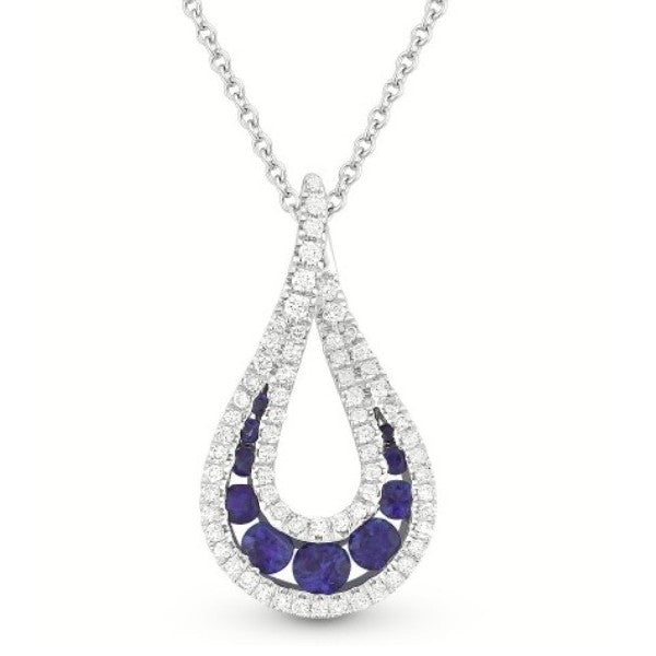 14K White Gold Sapphire and Diamond Teardrop Necklace