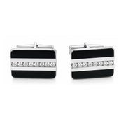 14K White Gold Black Onyx and Diamond Cuff Links