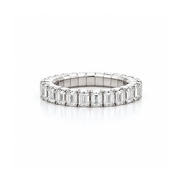DEMEGLIO 18K White Gold Stretchable Emerald Cut Diamond Ring