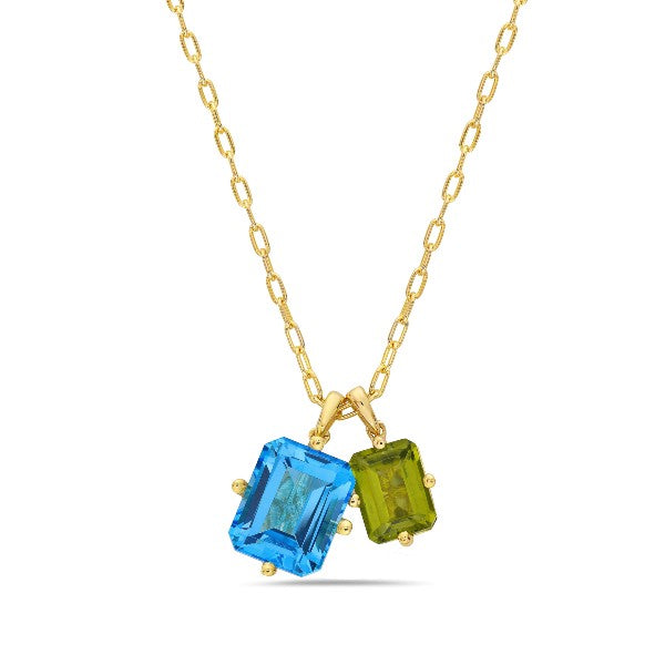 14K White Gold Blue Topaz & Peridot Necklace