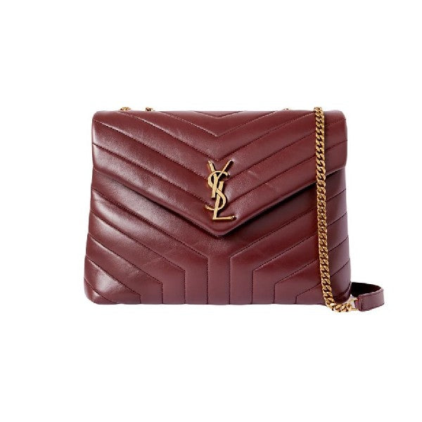 Pre-Owned Yves Saint Laurent Calfskin Quilted Monogram Medium Loulou Chain Satchel Rouge Legion
