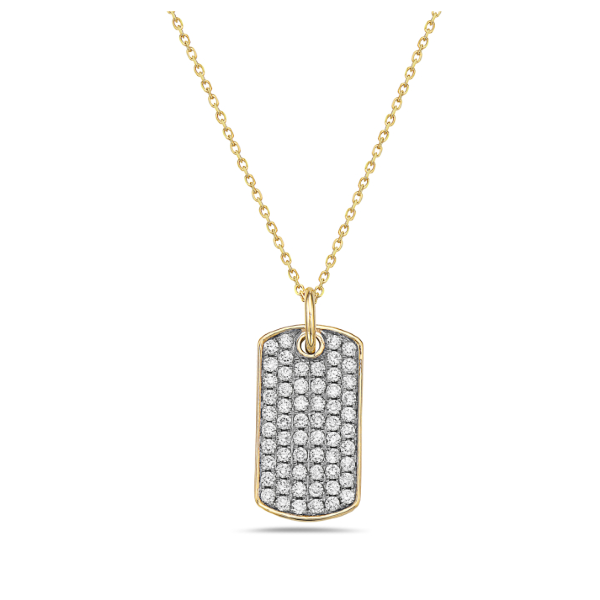 14K Yellow Gold Diamond ID Tag Necklace