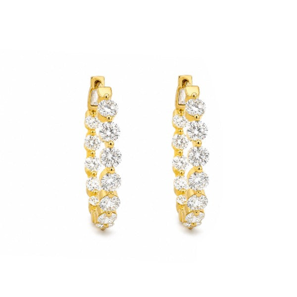 14K Yellow Gold Inside/Outside Diamond Shared Prong Hoop Earrings