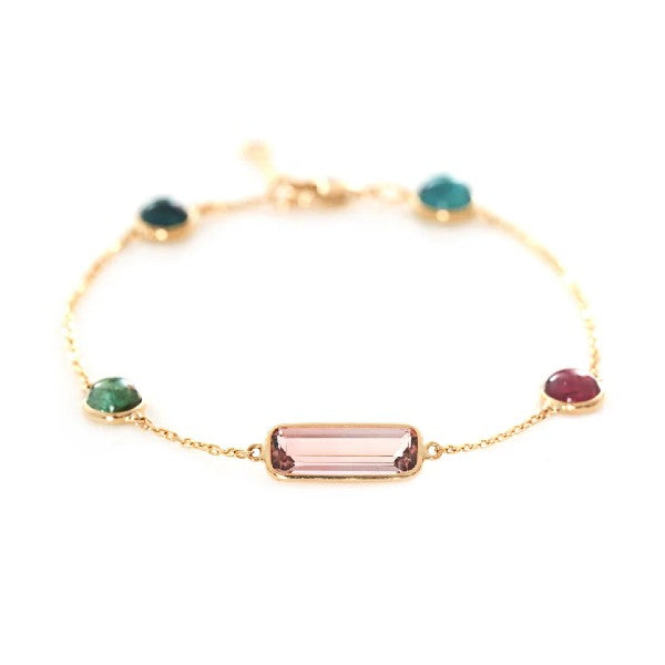 18K Yellow Gold Pink Tourmaline Candy Bracelet