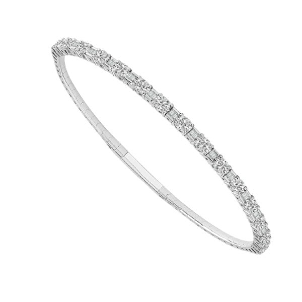 14K White Gold Flexible Oval and Baguette Diamond Bracelet 2.5cttw