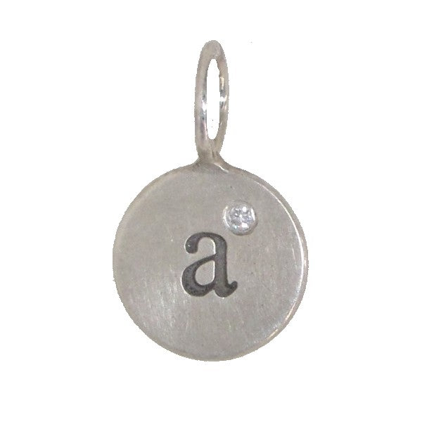HEATHER B. MOORE Round Silver "a" Initial Charm with a Diamond