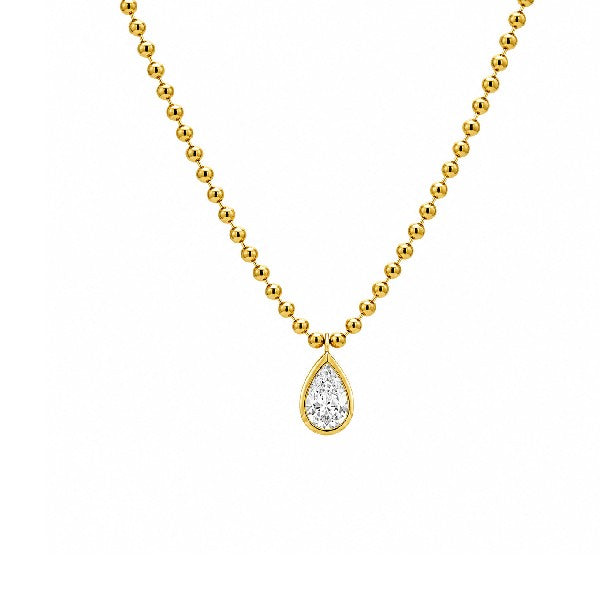 18K Yellow Gold Bezel-Set Pear Diamond Solitaire Necklace