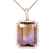 14K Yellow Gold Ametrine Diamond Halo Pendant