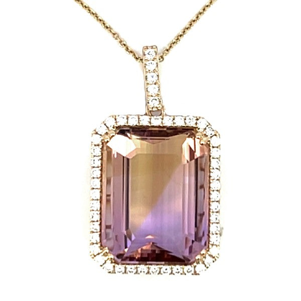 14K Yellow Gold Ametrine Diamond Halo Pendant