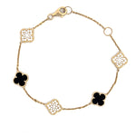 Load image into Gallery viewer, 14K Yellow Goold Reversible Black Onyx &amp; Diamond Clover Bracelet
