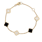 14K Yellow Goold Reversible Black Onyx & Diamond Clover Bracelet