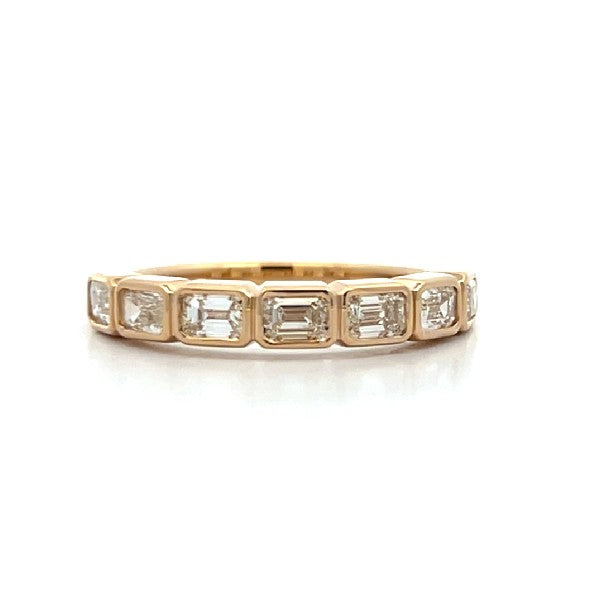 14K Yellow Gold Bezel-Set 7-Stone Emerald Diamond Band
