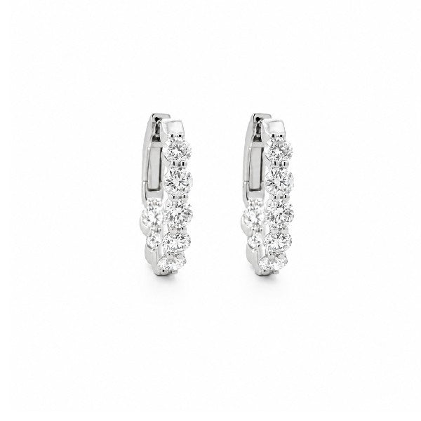 18K White Gold Oval Inside/Outside Diamond Hoop Earrings